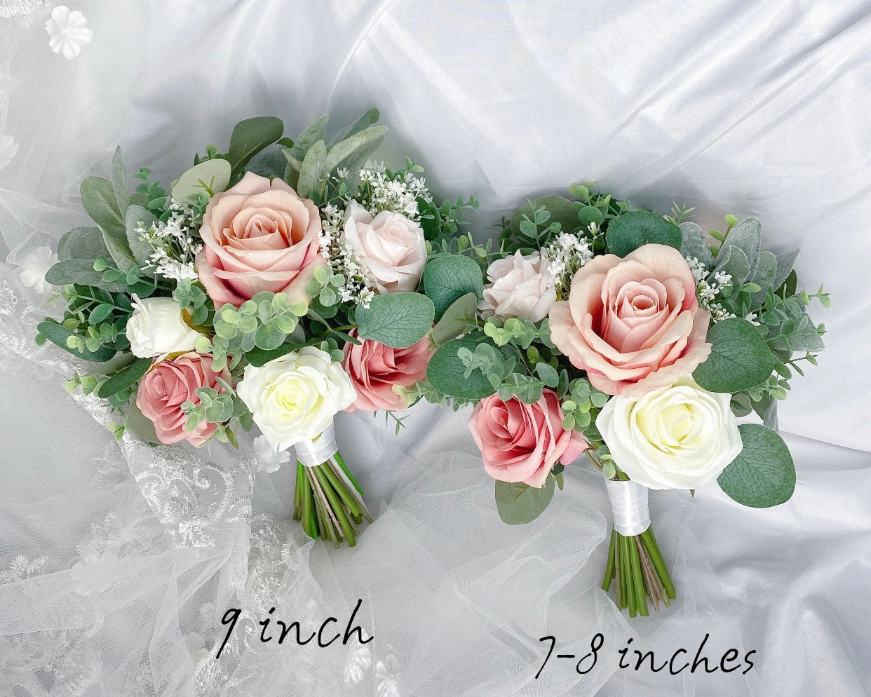Wedding Bouquet, Dusty Rose, Blush Pink, White Cream, Rose Eucalyptus Bouquet, Boho Bouquets, Bridal Bridesmaids Bouquet