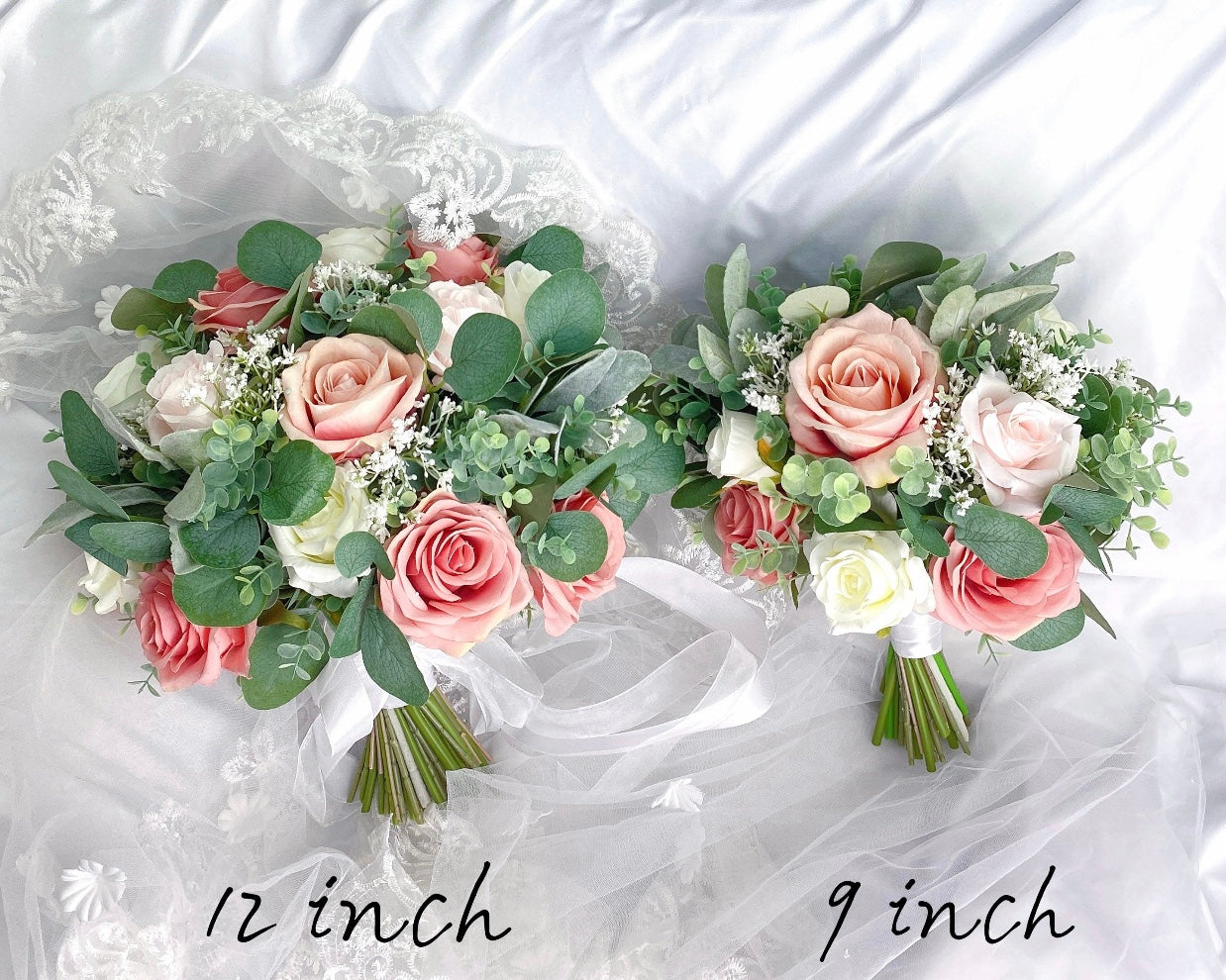 Wedding Bouquet, Dusty Rose, Blush Pink, White Cream, Rose Eucalyptus Bouquet, Boho Bouquets, Bridal Bridesmaids Bouquet