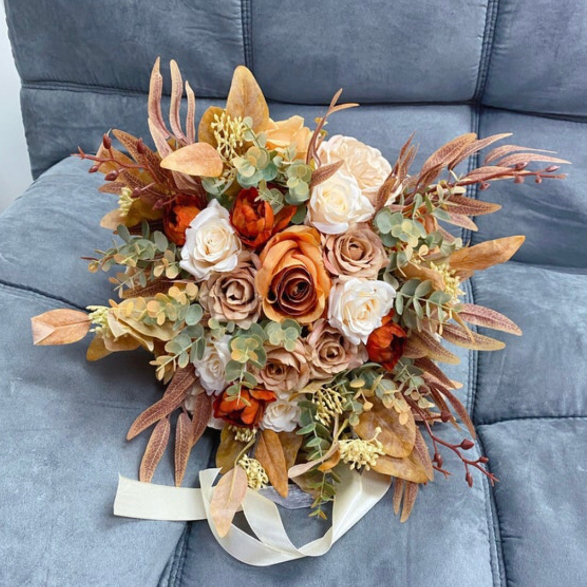 Burnt Orange, Ivory, Wedding Bouquet, Beige, Tan, Champagne, Bridal Bridesmaids Bouquet, Spring Summer Fall Wedding