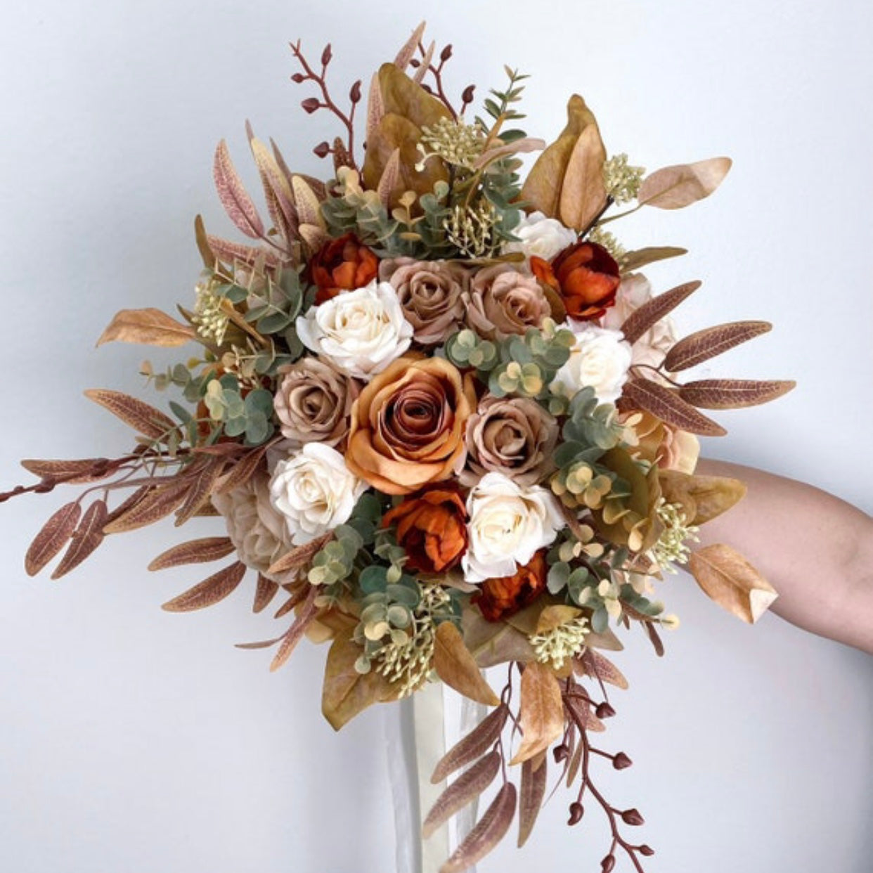 Burnt Orange, Ivory, Wedding Bouquet, Beige, Tan, Champagne, Bridal Bridesmaids Bouquet, Spring Summer Fall Wedding