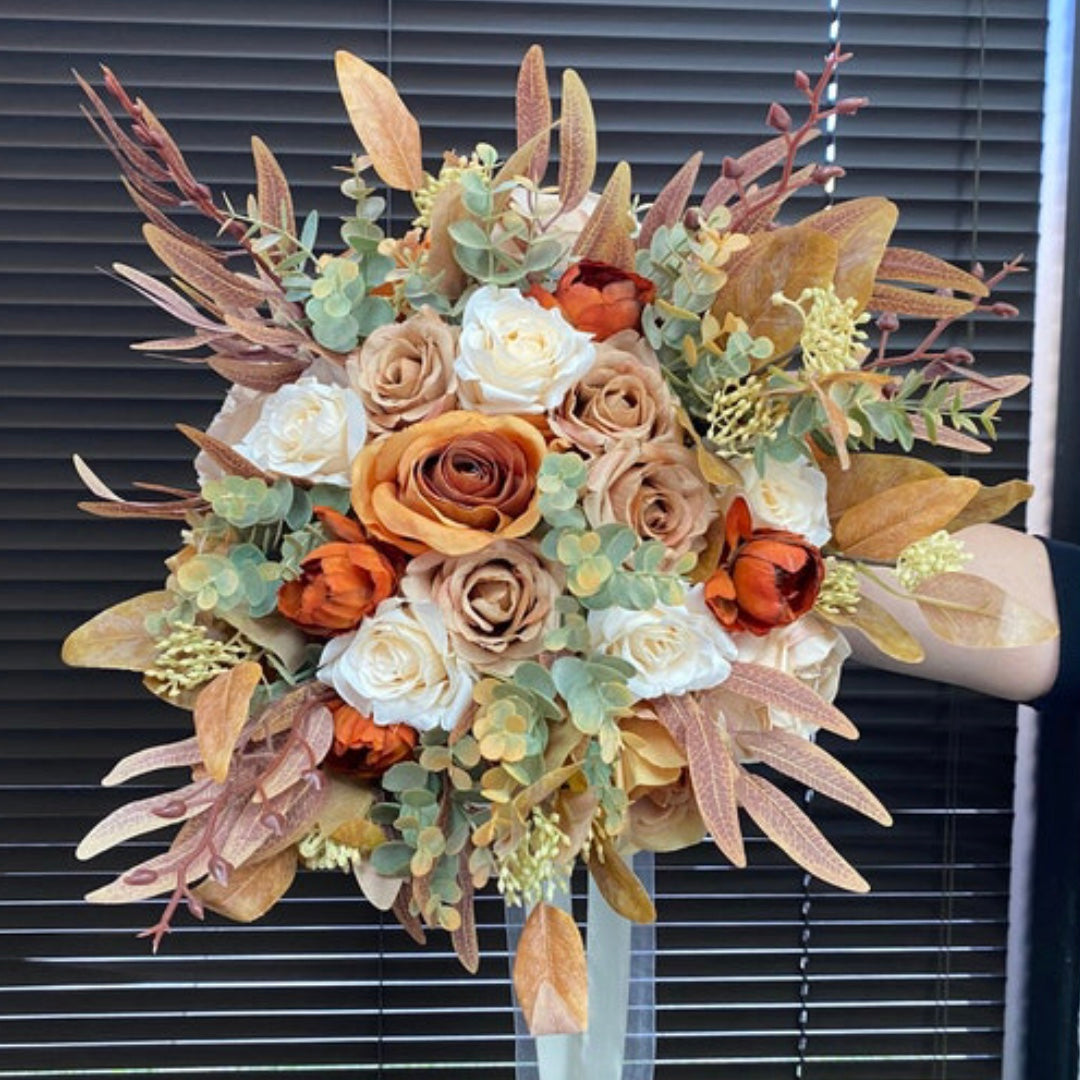 Burnt Orange, Ivory, Wedding Bouquet, Beige, Tan, Champagne, Bridal Bridesmaids Bouquet, Spring Summer Fall Wedding