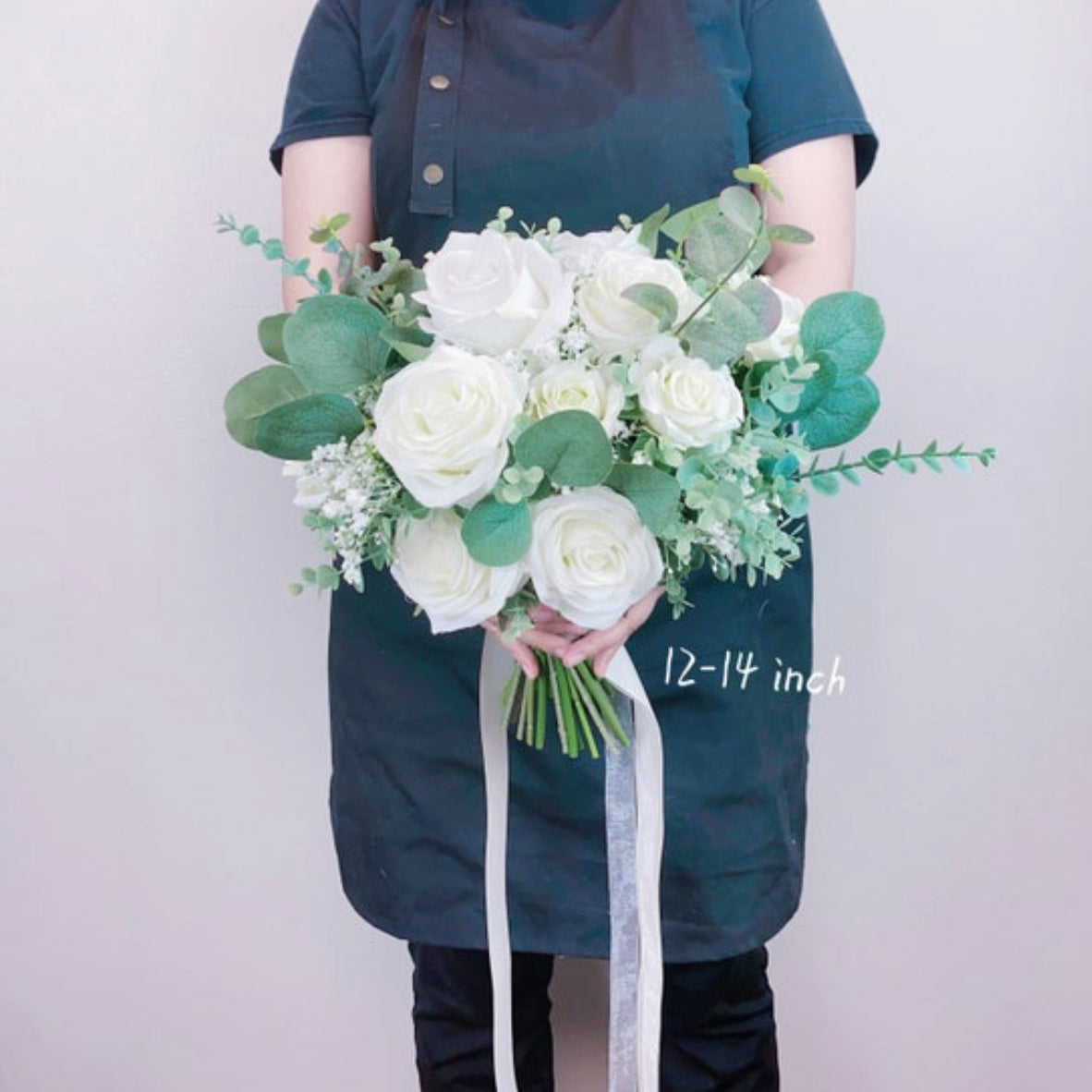 White Greenery Bridesmaids Bouquet, White Rose, Eucalyptus, Garden Wedding, Beach Wedding, Spring Wedding