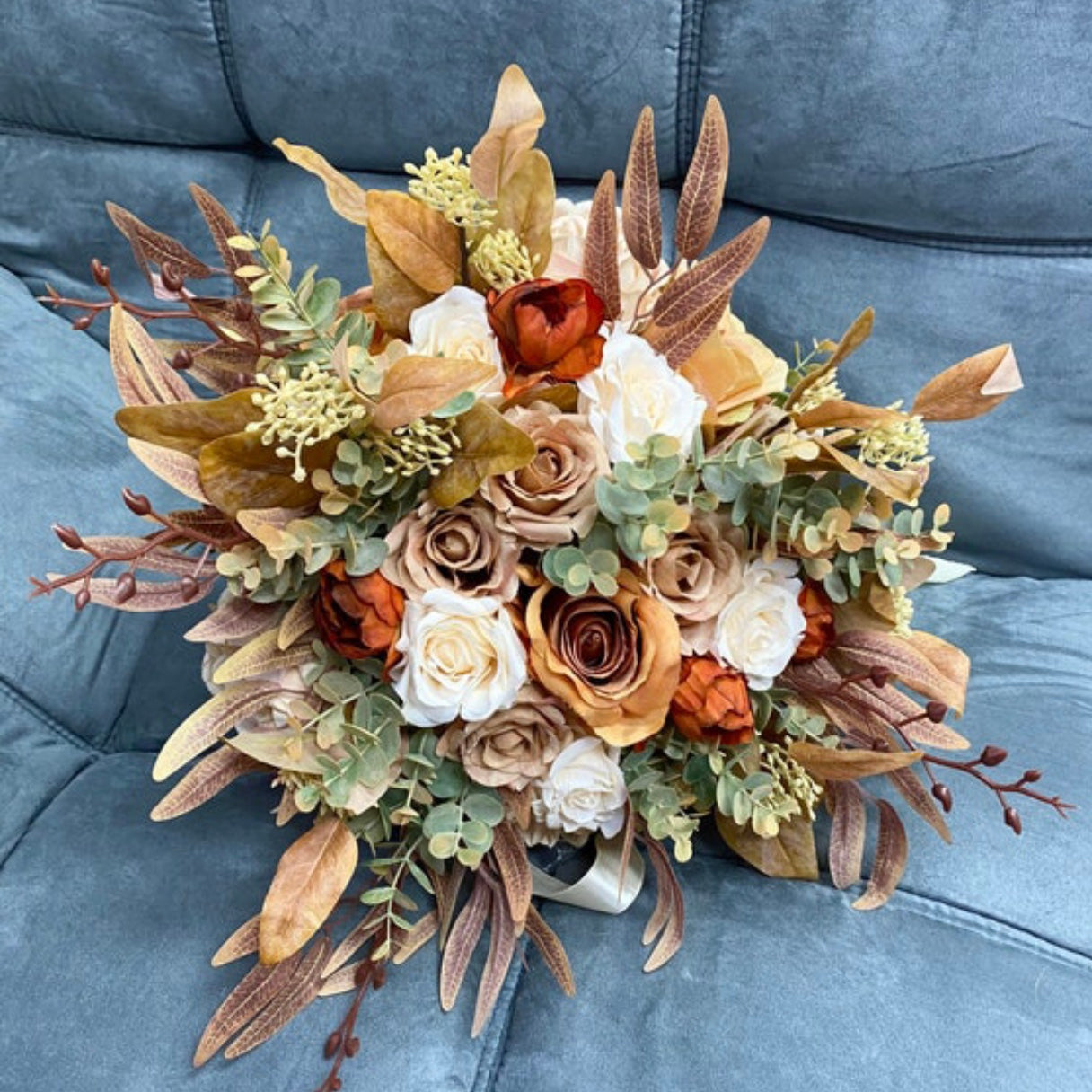 Burnt Orange, Ivory, Wedding Bouquet, Beige, Tan, Champagne, Bridal Bridesmaids Bouquet, Spring Summer Fall Wedding