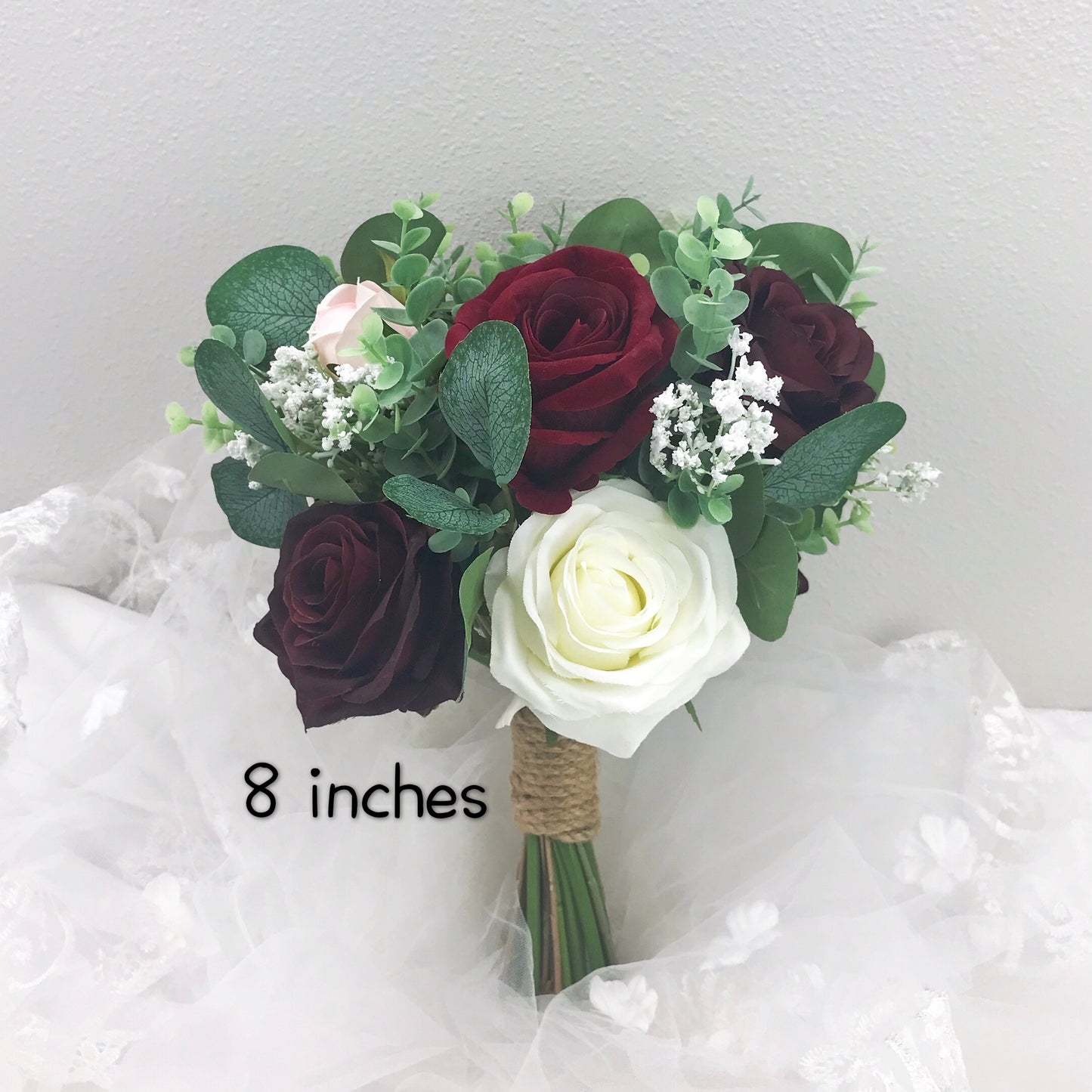 Wedding Bouquet, Burgundy, White, Blush Pink, Bridal Bridesmaids Bouquet, Boho Bouquet, Winter Wedding, Rose, Peonies, Eucalyptus