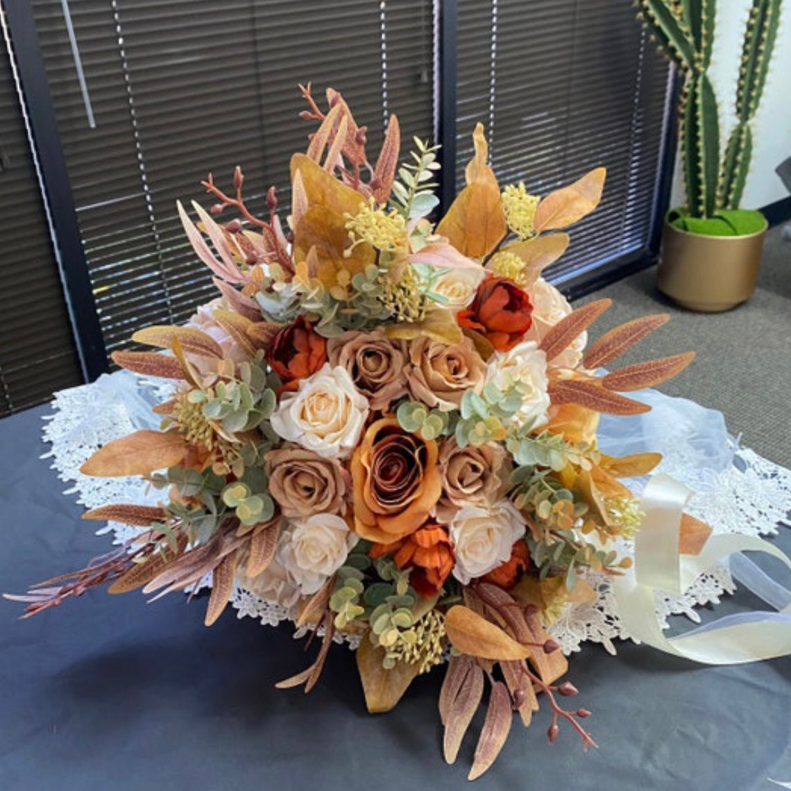 Burnt Orange, Ivory, Wedding Bouquet, Beige, Tan, Champagne, Bridal Bridesmaids Bouquet, Spring Summer Fall Wedding