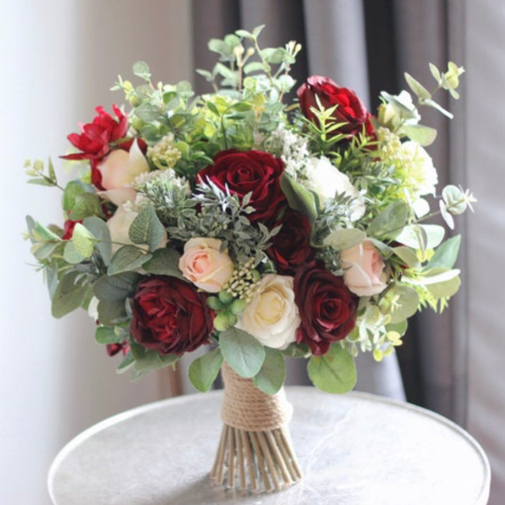 Wedding Bouquet, Burgundy, White, Blush Pink, Bridal Bridesmaids Bouquet, Boho Bouquet, Winter Wedding, Rose, Peonies, Eucalyptus